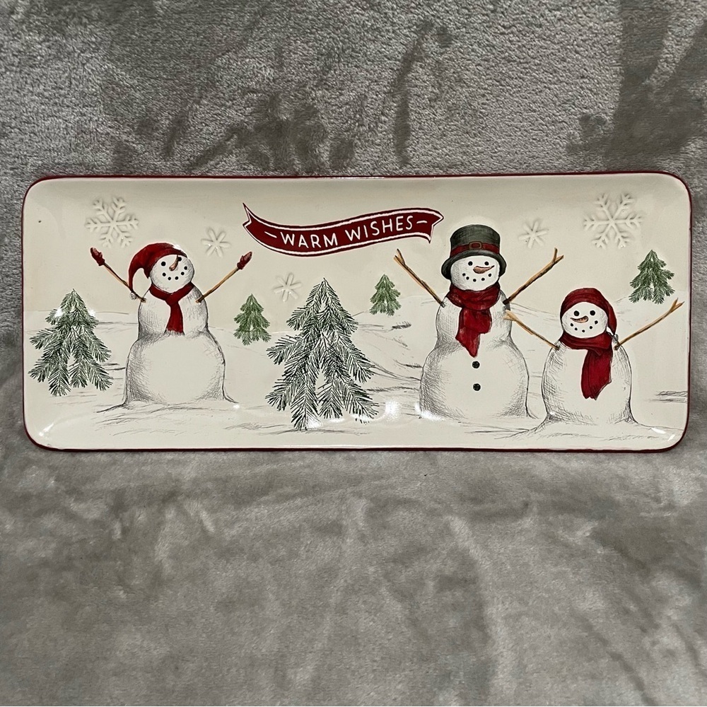 t. Nicholas Square Yuletide Snowman Treat Tray Warm Wishes NWT Christmas Decor
